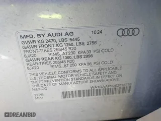 2025 Audi Q5 S line Premium with VIN WA1GAAFY0S2026775, listed as a IAAI auction lot 41866254 with 8,730 mi miles. Bid and sale history available at carsss.com. Image 9.
