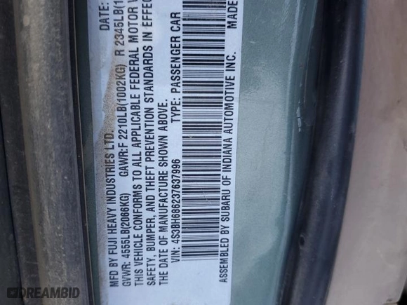 2003 Subaru Legacy Wagon Outback Ltd with VIN 4S3BH686237637996, listed as a Copart auction lot 42323185 with 218,709 mi miles and Salvage Title. Bid and sale history available at carsss.com. Image 14.