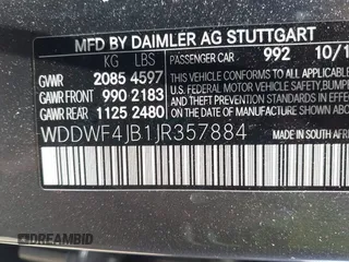 2018 Mercedes-Benz C 300 with VIN WDDWF4JB1JR357884, listed as a IAAI auction lot 42622048 with 58,540 mi miles and . Bid and sale history available at DreamBid. Image 9.