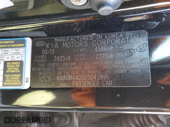 2013 Kia Optima Hybrid LX with VIN KNAGM4AD0D5042895, listed as a Copart auction lot 78072734 with 163,272 mi miles and Salvage Title. Bid and sale history available at carsss.com. Image 13.