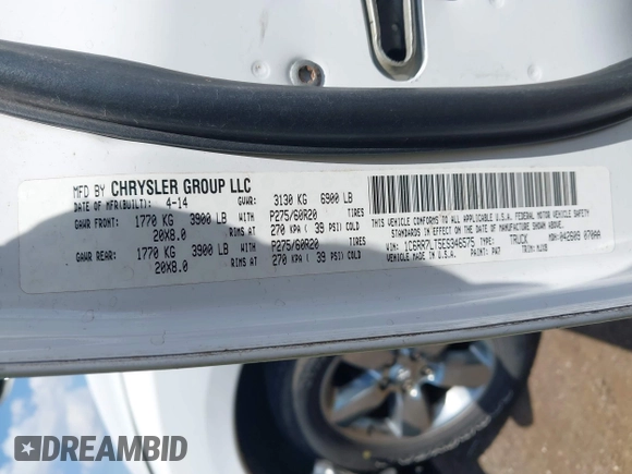 2014 Ram 1500 Big Horn with VIN 1C6RR7LT5ES346575, listed as a IAAI auction lot 42554655 with 171,811 mi miles and . Bid and sale history available at DreamBid. Image 9.