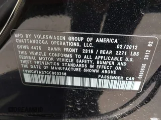 2012 Volkswagen Passat SEL z VIN 1VWCH7A37CC060266, wystawiony jako IAAI lot #42531048 z przebiegiem 93 825 mil mil oraz . Historia ofert i sprzedaży dostępna na DreamBid. Obrazek 9.