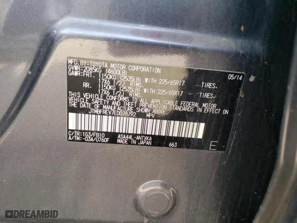 2014 Toyota RAV4 LE with VIN JTMBFREV7ED078792, listed as a Copart auction lot 51114295 with 149,767 mi miles and Salvage Title. Bid and sale history available at carsss.com. Image 12.