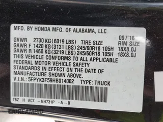 2017 Honda Ridgeline RTL z VIN 5FPYK3F59HB014002, wystawiony jako IAAI lot #41781159 z przebiegiem 110 393 mil mil oraz . Historia ofert i sprzedaży dostępna na DreamBid. Obrazek 9.