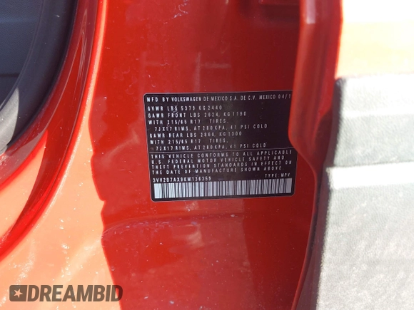 2019 Volkswagen Tiguan SE with VIN 3VV2B7AX9KM136359, listed as a IAAI auction lot 41426441 with 140,891 mi miles and . Bid and sale history available at DreamBid. Image 9.