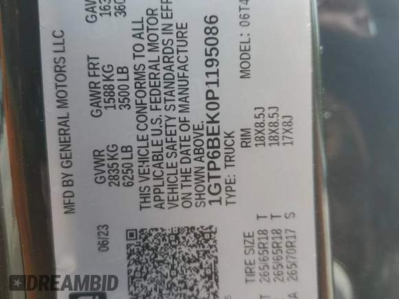 2023 GMC Canyon 4WD Elevation with VIN 1GTP6BEK0P1195086, listed as a Copart auction lot 51432045 with 25,713 mi miles and Salvage Title. Bid and sale history available at DreamBid. Image 12.
