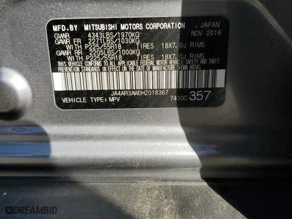 2017 Mitsubishi Outlander Sport SE 2.4 with VIN JA4AR3AW0HZ018367, listed as a Copart auction lot 84631824 with 113,993 mi miles and Salvage Title. Bid and sale history available at carsss.com. Image 12.