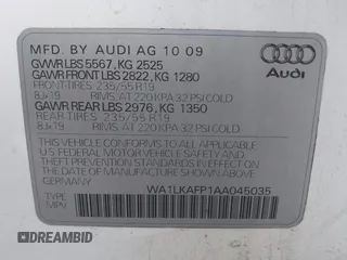 2010 Audi Q5 Premium Plus z VIN WA1LKAFP1AA045035, wystawiony jako IAAI lot #42240670 z przebiegiem 181 942 mil mil oraz . Historia ofert i sprzedaży dostępna na DreamBid. Obrazek 9.