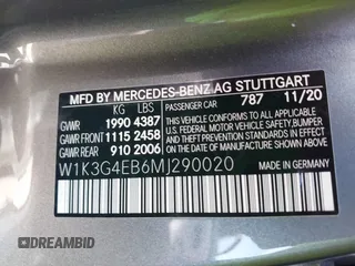 2021 Mercedes-Benz A 220 with VIN W1K3G4EB6MJ290020, listed as a IAAI auction lot 41691773 with 53,991 mi miles and . Bid and sale history available at DreamBid. Image 9.