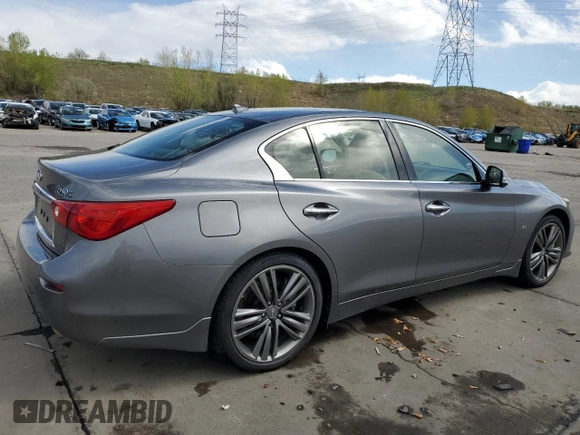 2015 Infiniti Q50 Premium with VIN JN1BV7AR7FM392009, listed as a Copart auction lot 55526505 with 110,884 mi miles and Salvage title. Bid and sale history available at DreamBid. Image 3.