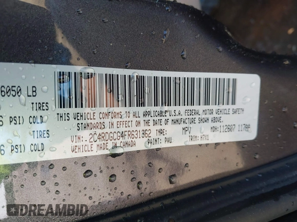 2015 Dodge Grand Caravan SXT with VIN 2C4RDGCG4FR631362, listed as a IAAI auction lot 42027066 with 149,599 mi miles and . Bid and sale history available at DreamBid. Image 9.