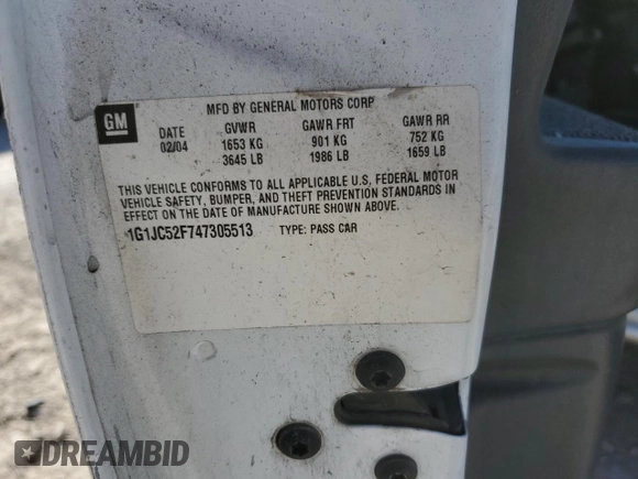 2004 Chevrolet Cavalier z VIN 1G1JC52F747305513, wystawiony jako Copart lot #47075545 z przebiegiem 99 137 mil mil oraz Szkoda całkowita • Salvage title. Historia ofert i sprzedaży dostępna na DreamBid. Obrazek 13.