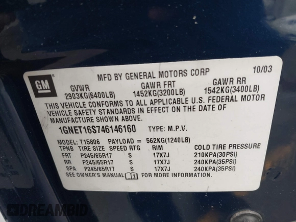 2004 Chevrolet TrailBlazer EXT LT with VIN 1GNET16S746146160, listed as a IAAI auction lot 41715445 with 190,372 mi miles. Bid and sale history available at carsss.com. Image 9.