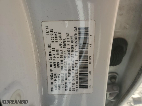2014 Honda Accord Sedan EX-L with VIN 1HGCR3F8XEA029719, listed as a Copart auction lot 86328254 with 126,579 mi miles and Salvage Title. Bid and sale history available at carsss.com. Image 12.