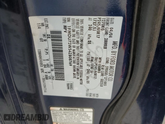 2004 Ford Explorer XLT с VIN 1FMDU73W54ZB08769, выставлен на аукционе Copart как лот 44967695 с пробегом Не указан миль и Чистый • Clean title. История ставок и продаж доступна на DreamBid. Изображение 13.