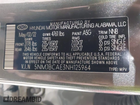 2022 Hyundai Tucson SEL с VIN 5NMJBCAE3NH125964, выставлен на аукционе IAAI как лот 41789897 с пробегом 13 342 миль миль и . История ставок и продаж доступна на DreamBid. Изображение 9.