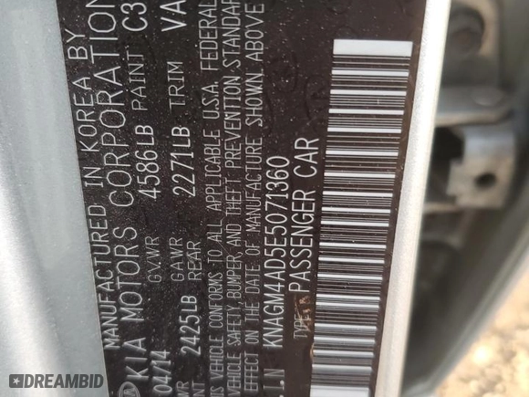 2014 Kia Optima Hybrid LX with VIN KNAGM4AD5E5071360, listed as a Copart auction lot 45170885 with NaN miles and Salvage Title. Bid and sale history available at carsss.com. Image 14.
