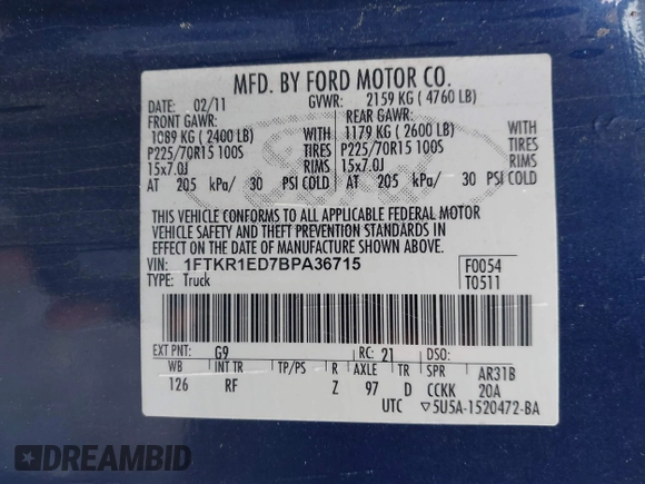2011 Ford Ranger XL z VIN 1FTKR1ED7BPA36715, wystawiony jako IAAI lot #41564455 z przebiegiem 217 127 mil mil oraz . Historia ofert i sprzedaży dostępna na DreamBid. Obrazek 9.