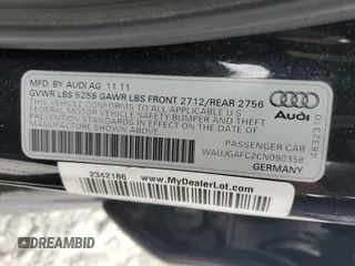 2012 Audi A6 Prestige with VIN WAUJGAFC2CN090358, listed as a Copart auction lot 59486925 with 159,885 mi miles and Salvage title. Bid and sale history available at DreamBid. Image 12.