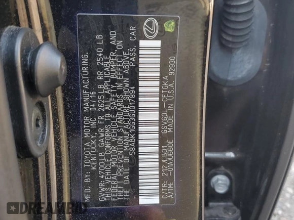 2016 Lexus ES with VIN 58ABK1GG3GU017894, listed as a Copart auction lot 44347425 with 74,737 mi miles and Salvage Title. Bid and sale history available at carsss.com. Image 14.