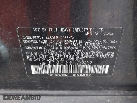 2009 Subaru Forester X z VIN JF2SH63689H732462, wystawiony jako IAAI lot #42360241 z przebiegiem 147 720 mil mil oraz . Historia ofert i sprzedaży dostępna na DreamBid. Obrazek 9.