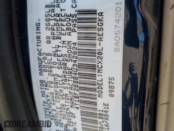 2004 Toyota Avalon XL z VIN 4T1BF28B84U342024, wystawiony jako Copart lot #56174985 z przebiegiem 166 173 mil mil oraz Szkoda całkowita • Salvage title. Historia ofert i sprzedaży dostępna na DreamBid. Obrazek 12.