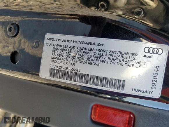 2023 Audi TT Roadster with VIN TRUTECFV5P1005594, listed as a Copart auction lot 77174604 with 14,335 mi miles and Salvage title. Bid and sale history available at DreamBid. Image 14.