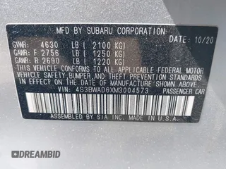 2021 Subaru Legacy Premium с VIN 4S3BWAD6XM3004573, выставлен на аукционе IAAI как лот 42178055 с пробегом 112 331 миль миль и . История ставок и продаж доступна на DreamBid. Изображение 9.