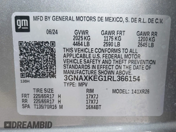 2024 Chevrolet Equinox LT with VIN 3GNAXKEG1RL366154, listed as a IAAI auction lot 42305732 with 23,334 mi miles and . Bid and sale history available at DreamBid. Image 9.