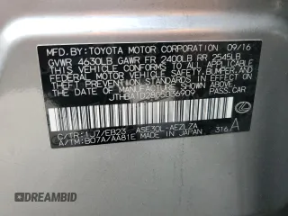 2016 Lexus IS 200t with VIN JTHBA1D28G5036909, listed as a Copart auction lot 59609255 with 141,049 mi miles and Salvage title. Bid and sale history available at DreamBid. Image 12.