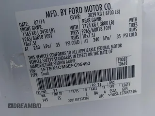 2014 Ford F-150 XL with VIN 1FTEX1CM5EFC95493, listed as a IAAI auction lot 41180683 with 150,260 mi miles and . Bid and sale history available at DreamBid. Image 4.