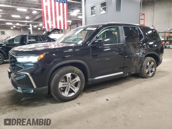 2025 Honda Pilot EX-L with VIN 5FNYG1H47SB070692, listed as a Copart auction lot 43446285 with 2,933 mi miles and Salvage Title. Bid and sale history available at carsss.com. Image 1.
