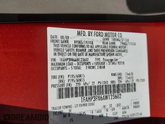 2010 Ford Focus SE with VIN 1FAHP3FN6AW123602, listed as a Copart auction lot 87052614 with 234,381 mi miles and Salvage Title. Bid and sale history available at carsss.com. Image 14.