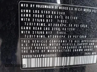 2023 Volkswagen Tiguan S with VIN 3VVRB7AX8PM068965, listed as a IAAI auction lot 42117545 with 60,121 mi miles and . Bid and sale history available at DreamBid. Image 9.