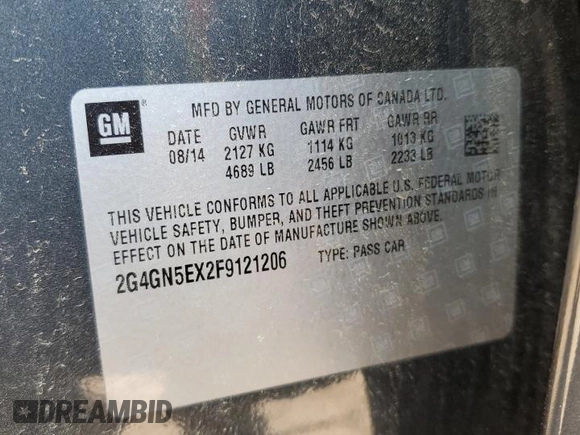2015 Buick Regal Premium I with VIN 2G4GN5EX2F9121206, listed as a Copart auction lot 52399445 with 112,747 mi miles and Salvage Title. Bid and sale history available at carsss.com. Image 12.