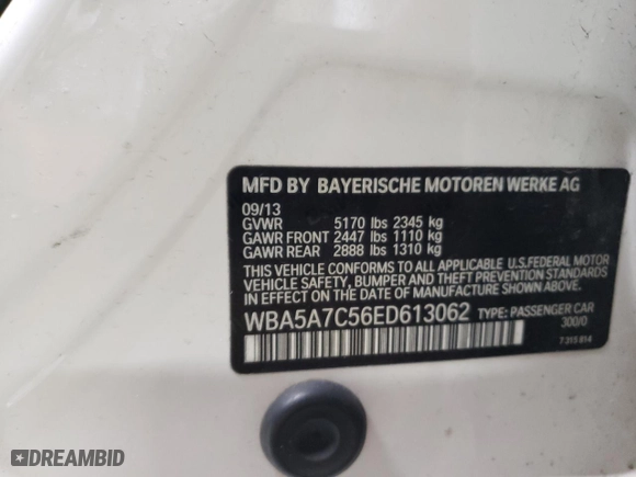 2014 BMW 5 Series 528i xDrive with VIN WBA5A7C56ED613062, listed as a Copart auction lot 47367175 with 121,335 mi miles and Salvage Title. Bid and sale history available at carsss.com. Image 12.