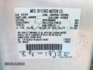 2006 Ford F-250 XL with VIN 1FTSW21P46EA13683, listed as a Copart auction lot 61142045 with 164,699 mi miles and Salvage title. Bid and sale history available at DreamBid. Image 12.