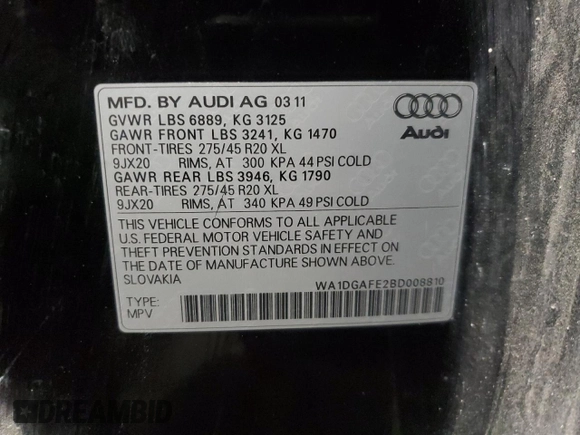 2011 Audi Q7 S line with VIN WA1DGAFE2BD008810, listed as a Copart auction lot 42805735 with 162,056 mi miles and Clean title. Bid and sale history available at DreamBid. Image 13.