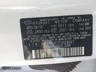 2015 Hyundai Genesis 3.8L with VIN KMHGN4JE7FU023547, listed as a IAAI auction lot 41457666 with 158,255 mi miles. Bid and sale history available at carsss.com. Image 9.