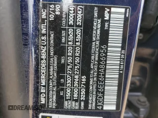 2017 Mercedes-Benz GLS 450 with VIN 4JGDF6EE6HA866956, listed as a Copart auction lot 47893135 with 86,817 mi miles and Salvage title. Bid and sale history available at DreamBid. Image 16.