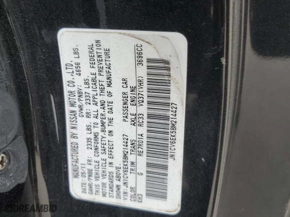 2011 Infiniti G37 Coupe with VIN JN1CV6EK5BM214427, listed as a Copart auction lot 76423384 with 128,740 mi miles and Non Repairable. Bid and sale history available at carsss.com. Image 12.