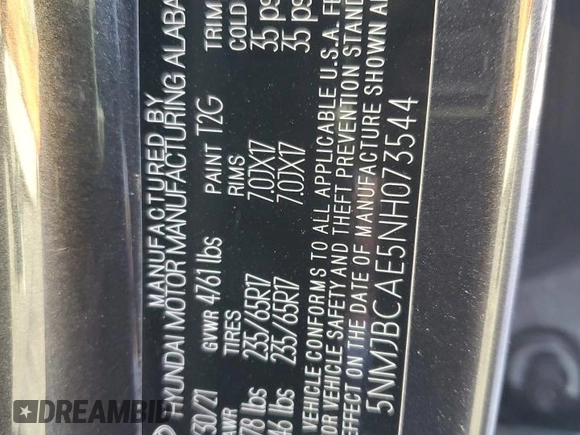 2022 Hyundai Tucson SEL z VIN 5NMJBCAE5NH073544, wystawiony jako Copart lot #55042735 z przebiegiem 41 039 mil mil oraz Szkoda całkowita • Salvage title. Historia ofert i sprzedaży dostępna na DreamBid. Obrazek 13.