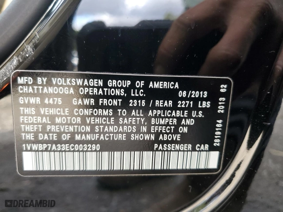 2014 Volkswagen Passat SE w/Snrf/Nav with VIN 1VWBP7A33EC003290, listed as a Copart auction lot 78362524 with NaN miles and Clean Title. Bid and sale history available at carsss.com. Image 12.