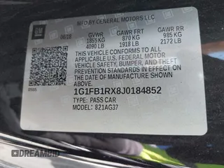 2018 Chevrolet Camaro 1LT z VIN 1G1FB1RX8J0184852, wystawiony jako IAAI lot #42268638 z przebiegiem 99 610 mil mil oraz . Historia ofert i sprzedaży dostępna na DreamBid. Obrazek 9.