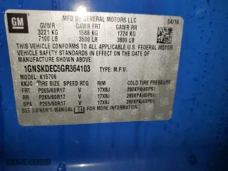 2016 Chevrolet Tahoe Commercial with VIN 1GNSKDEC5GR364103, listed as a Copart auction lot 44195535 with 127,677 mi miles and Salvage Title. Bid and sale history available at carsss.com. Image 14.