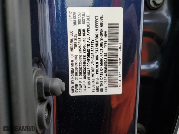 2018 Honda CR-V EX-L with VIN 7FARW2H89JE003157, listed as a Copart auction lot 51669175 with 51,778 mi miles and Salvage Title. Bid and sale history available at carsss.com. Image 13.