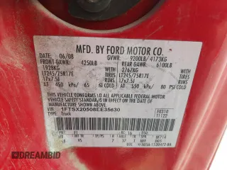 2008 Ford F-250 XL with VIN 1FTSX20508EE35630, listed as a Copart auction lot 53877234 with 117,312 mi miles and Clean title. Bid and sale history available at DreamBid. Image 12.