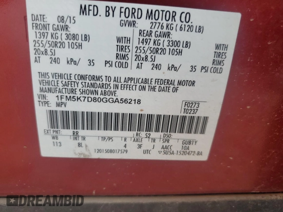 2016 Ford Explorer XLT with VIN 1FM5K7D80GGA56218, listed as a Copart auction lot 81606454 with 78,192 mi miles and Clean Title. Bid and sale history available at carsss.com. Image 14.