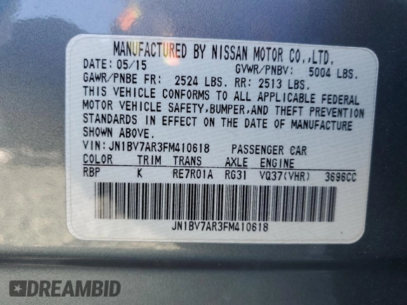 2015 Infiniti Q50 with VIN JN1BV7AR3FM410618, listed as a Copart auction lot 49380135 with 112,657 mi miles and Salvage Title. Bid and sale history available at carsss.com. Image 12.