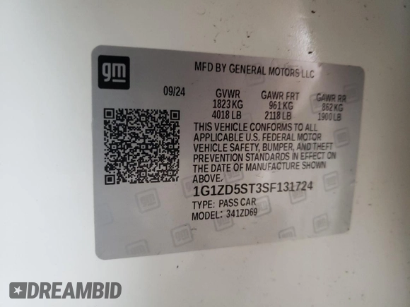 2025 Chevrolet Malibu LT with VIN 1G1ZD5ST3SF131724, listed as a Copart auction lot 50403495 with 5,046 mi miles and Clean Title. Bid and sale history available at DreamBid. Image 12.